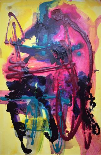 The Jazz Player acrylic on paper framed 19 x 25