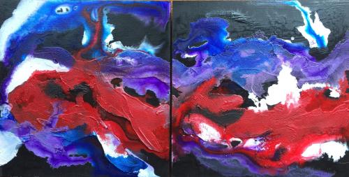 Fire and Ice mixed media on wood panel 12 x 12 each